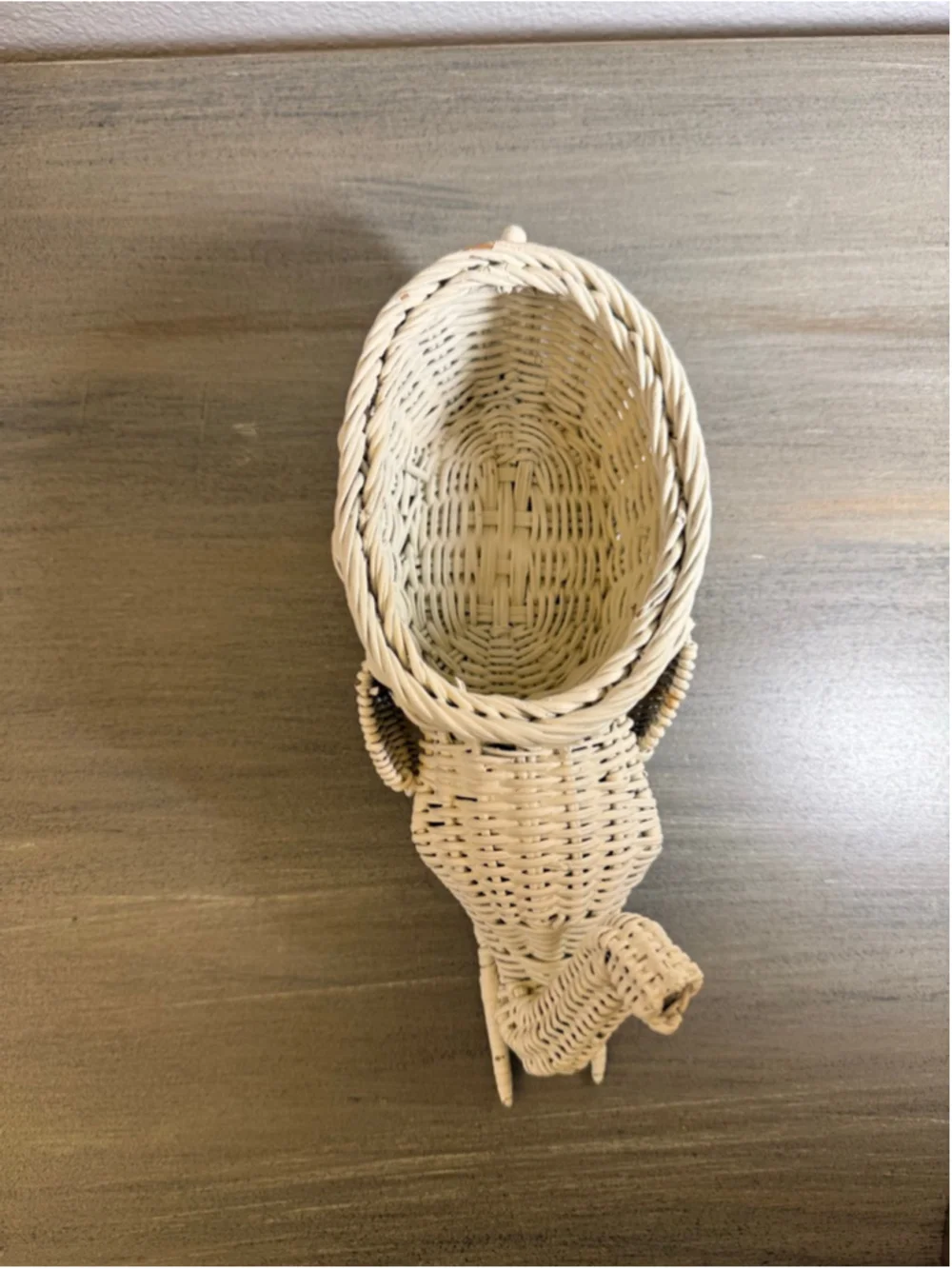 vintage white wicker elephant planter trinket basket Boho MCM